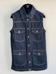 CC 25 Vest Jacket Blue Denim Fabric