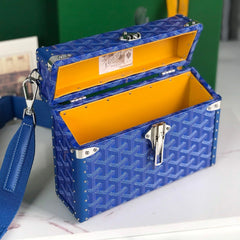 CASSETTE TRUNK BAG 21 IN BLUE GOYARDINE CANVAS & CLAMECY COWHIDE