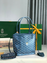 ANJOU MINI BAG 20 IN NAVY BLUE  CALFSKIN AND GOYARDINE CANVAS