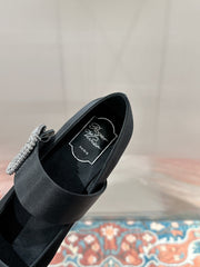MARY JANES IN BLACK SATIN WITH CRYSTAL SQUARE BUCKLE
