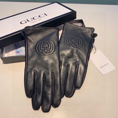 GLOVES WITH EMBROIDERY DESIGN IN BLACK LAMBSKIN AND WOOL LINING 407774