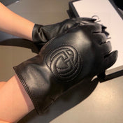 GLOVES WITH EMBROIDERY DESIGN IN BLACK LAMBSKIN AND WOOL LINING 407774