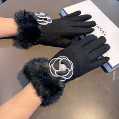GLOVES IN BLACK WOOL WITH RABBIT FUR 439141