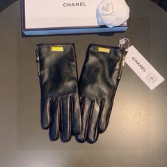 TOUCHSCREEN GLOVES IN BLACK LAMBSKIN WITH GOLD LOGO 462271