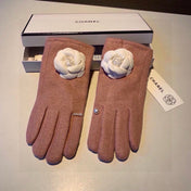 GLOVES IN CREPE PINK WOOL WITH LARGE WHITE FLOWER 464992