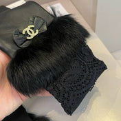 FINGERLESS LONG GLOVES IN BLACK LAMBSKIN WITH RABBIT FUR 465798