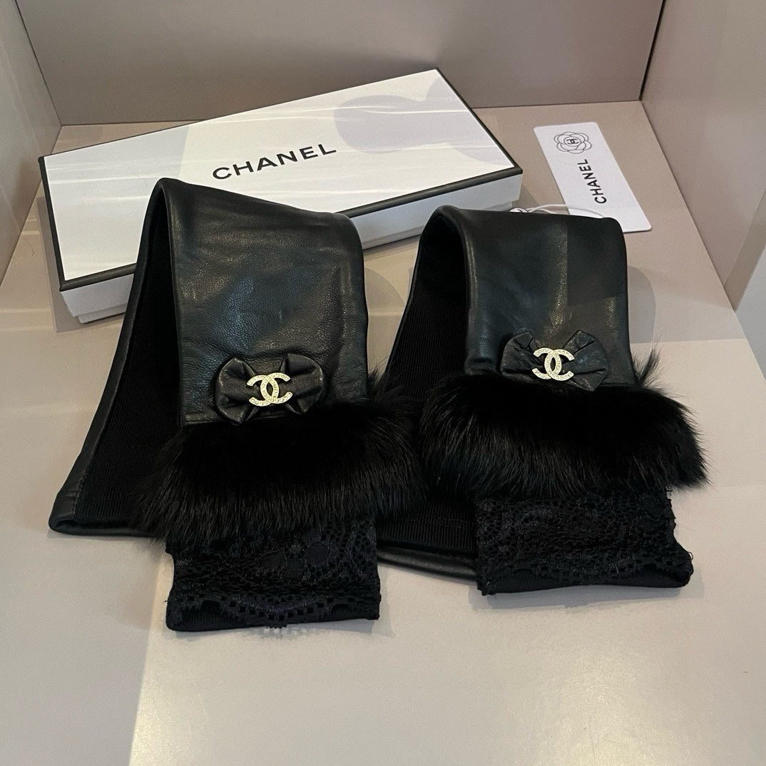 FINGERLESS LONG GLOVES IN BLACK LAMBSKIN WITH RABBIT FUR 465798