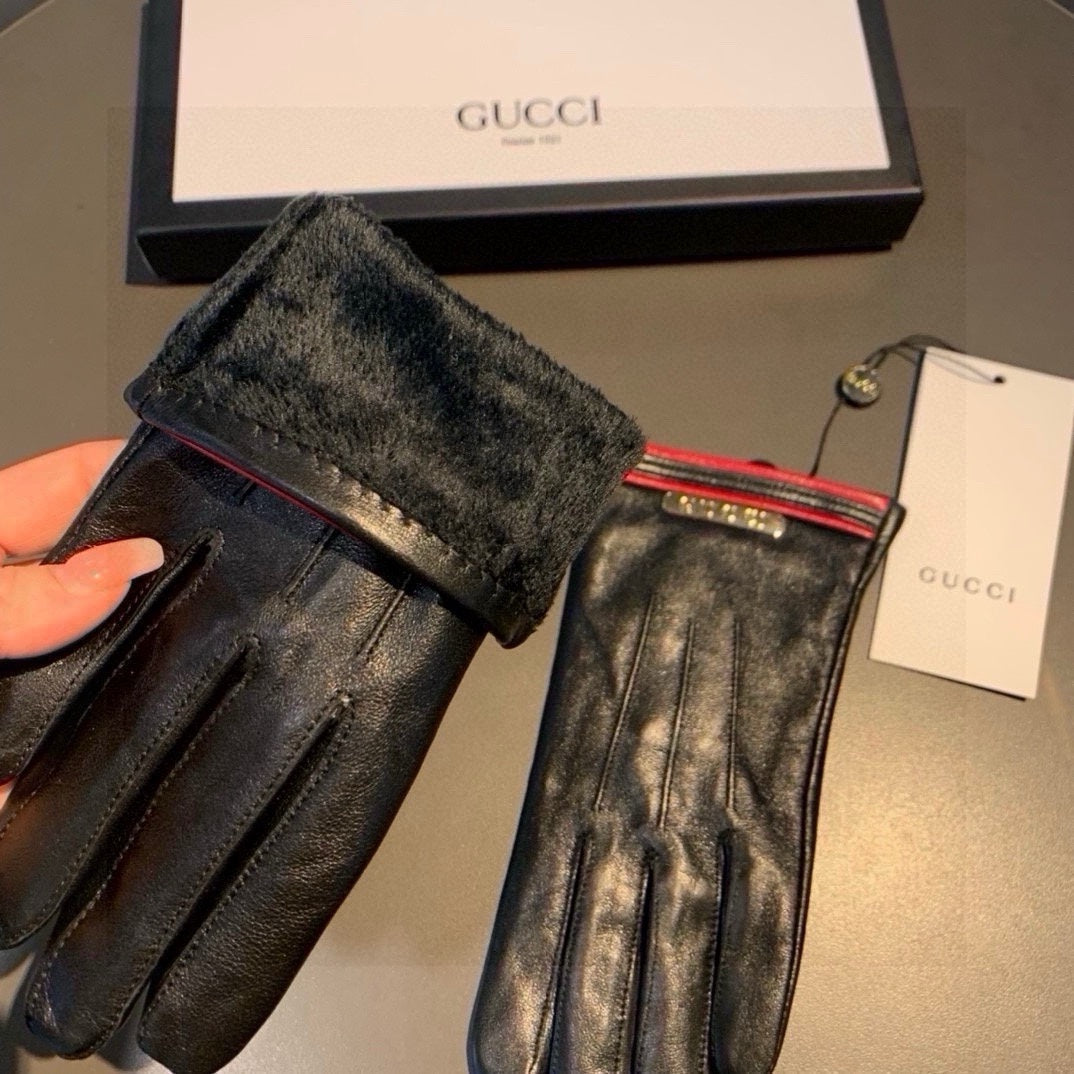 GLOVES IN BLACK MIX RED LAMBSKIN AND LAMB FUR LINING 467970