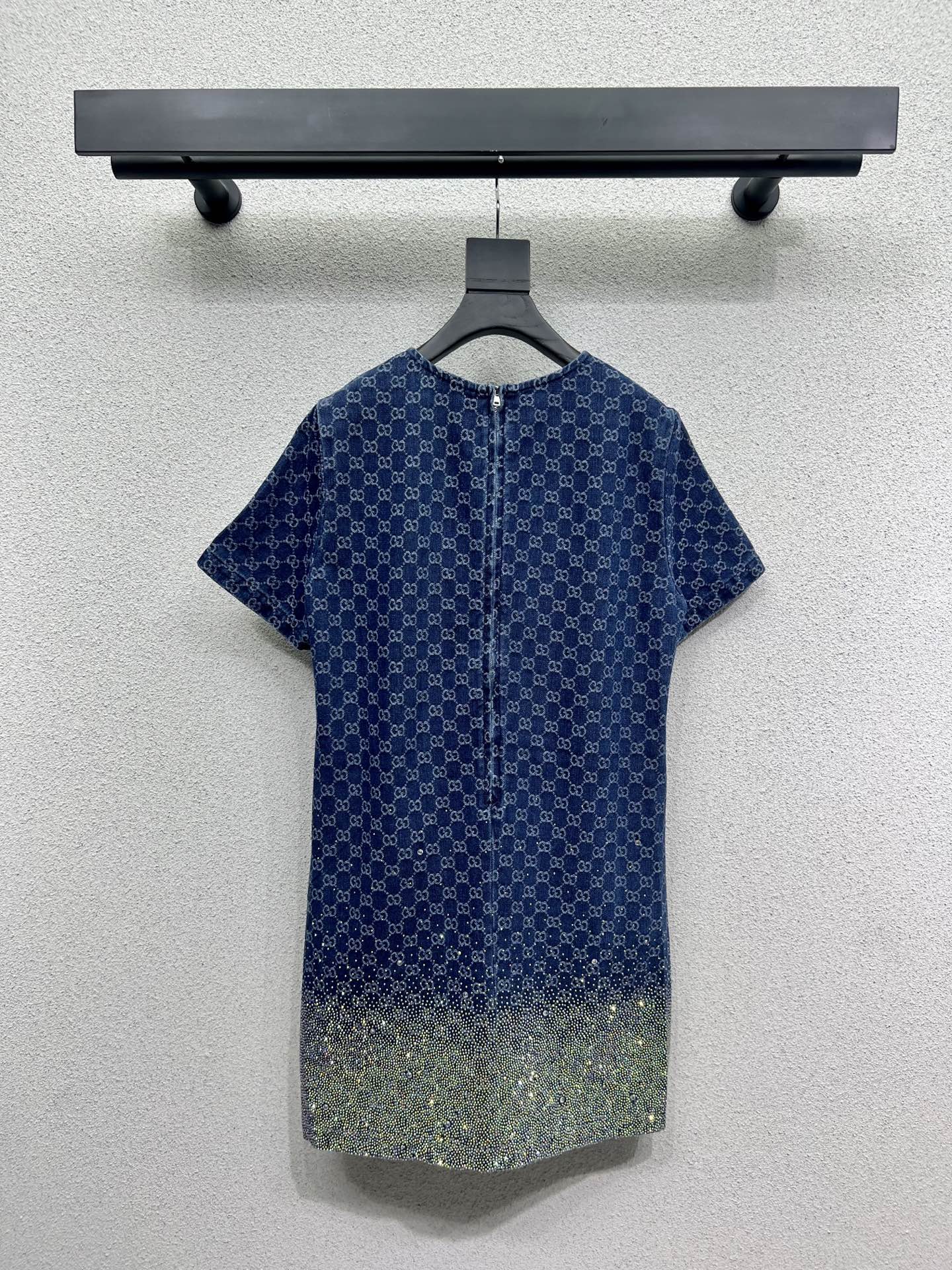 GG Blue Monogram Crystal Embellished Mini Dress