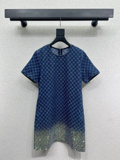 GG Blue Monogram Crystal Embellished Mini Dress