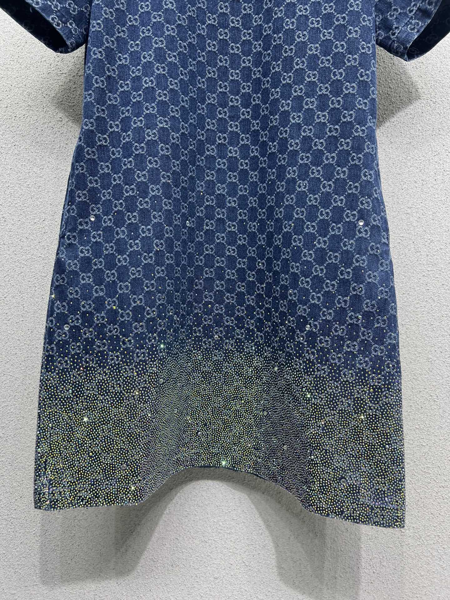 GG Blue Monogram Crystal Embellished Mini Dress