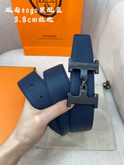 HM H BELT BUCKLE & REVERSIBLE NAVY BLUE STRAP 38MM BLACK HARDWARE
