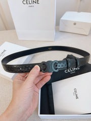 CELINE 25S BELT TRIOMPHE 25MM IN BLACK CALFSKIN DEBOSSED LOGO 563330
