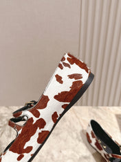 PRADA 25S CRYSTAL EMBELLISHED BALLERINA IN WHITE AND DARK BROWN FUR