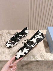 PRADA 25S CRYSTAL EMBELLISHED BALLERINA IN WHITE AND BLACK FUR