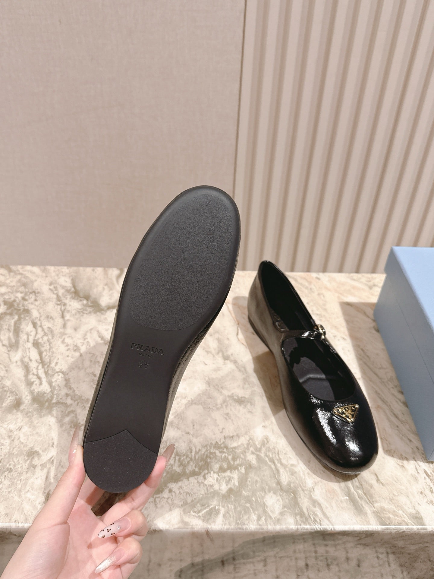 PRADA 25S BALLERINAS IN BLACK CALFSKIN GLOSSY