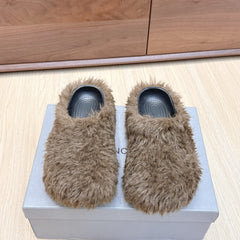 BALENCIAGA 25S MULES IN BROWN FAUX FUR