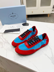 COLLAPSE SNEAKERS IN RED SUEDE AND SKY BLUE NYLON