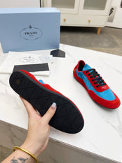 COLLAPSE SNEAKERS IN RED SUEDE AND SKY BLUE NYLON