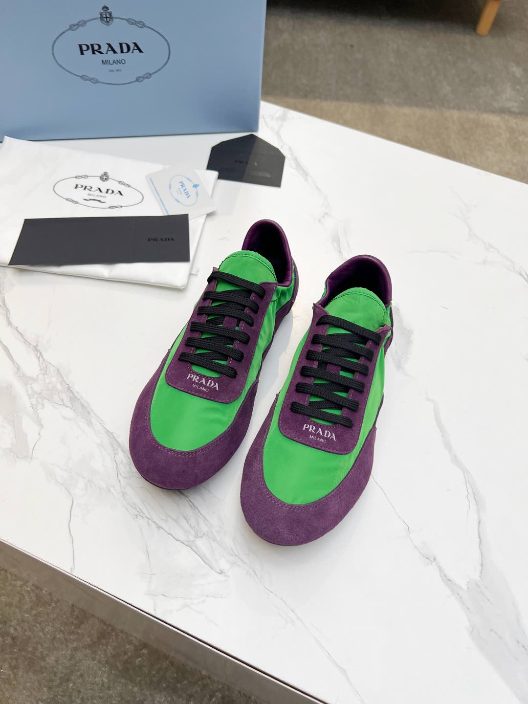 COLLAPSE SNEAKERS IN PURPLE SUEDE AND GREEN NYLON