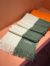 HIGH-END SCARF 180 IN MOSS GREEN MIX BEIGE CASHMERE
