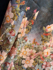 SCARF 200 CM IN BLACK CASHMERE WITH COLORFUL FLOWER 405252