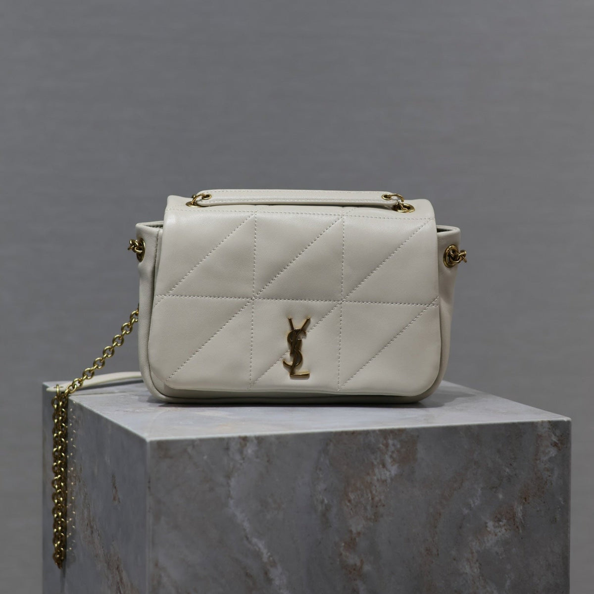 YSL 25S JAMIE MINI 20 IN BLANC VINTAGE LAMBSKIN GOLD HARDWARE