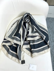 MONOGRAM SQUARE SCARF 140 CM IN BLACK MIX WHITE  CASHMERE AND SILK 413742