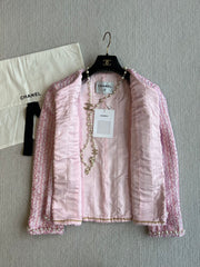 Chanel 25P Cardigan Pink Tweed With Pearl 235893