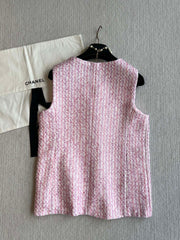 Chanel 25P Gilet Pink Cotton and Wool Tweed 235902
