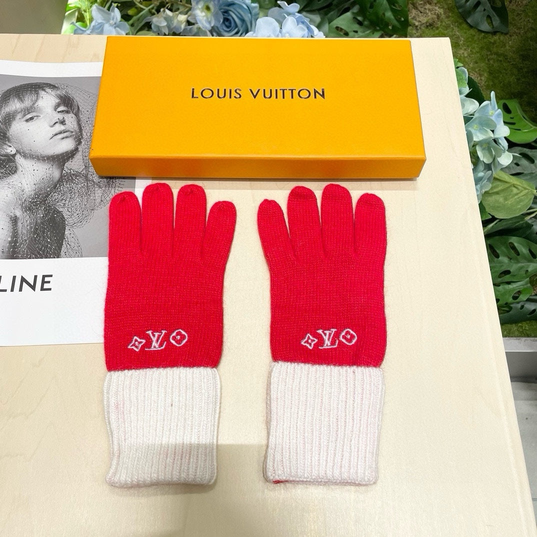 GLOVES IN CHERRY RED MIX WHITE WOOL 458551