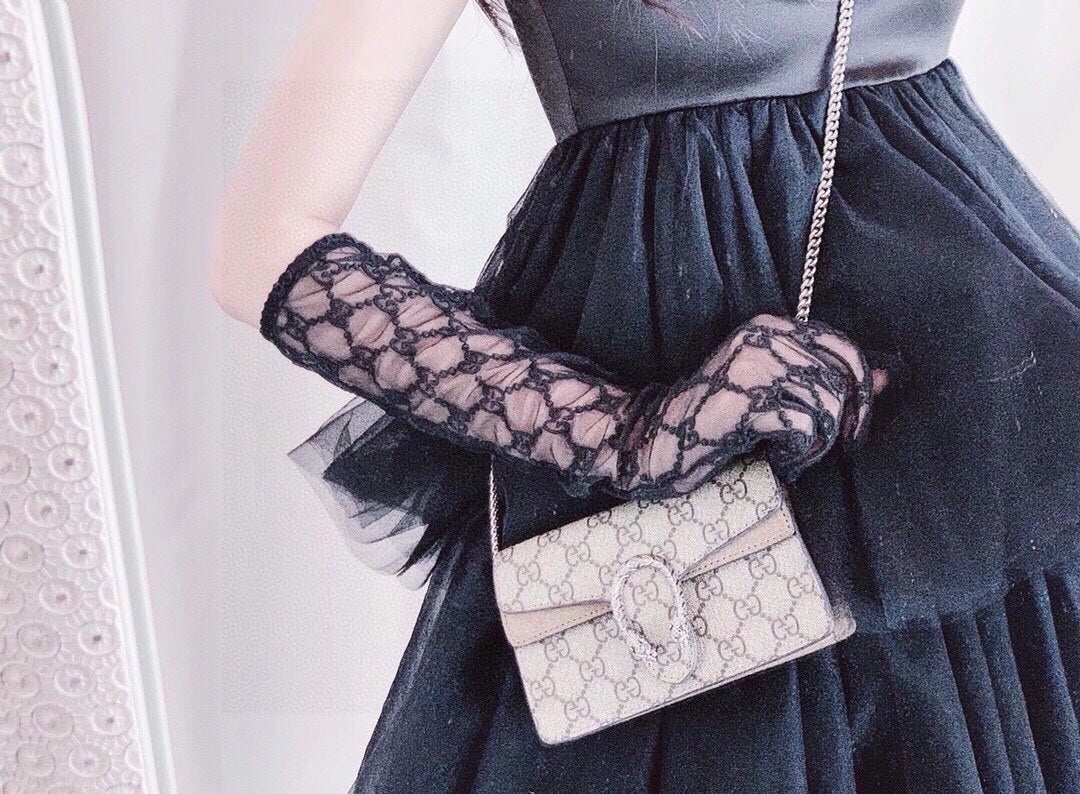 EMBROIDERED LACE MESH GLOVES BLACK 462433