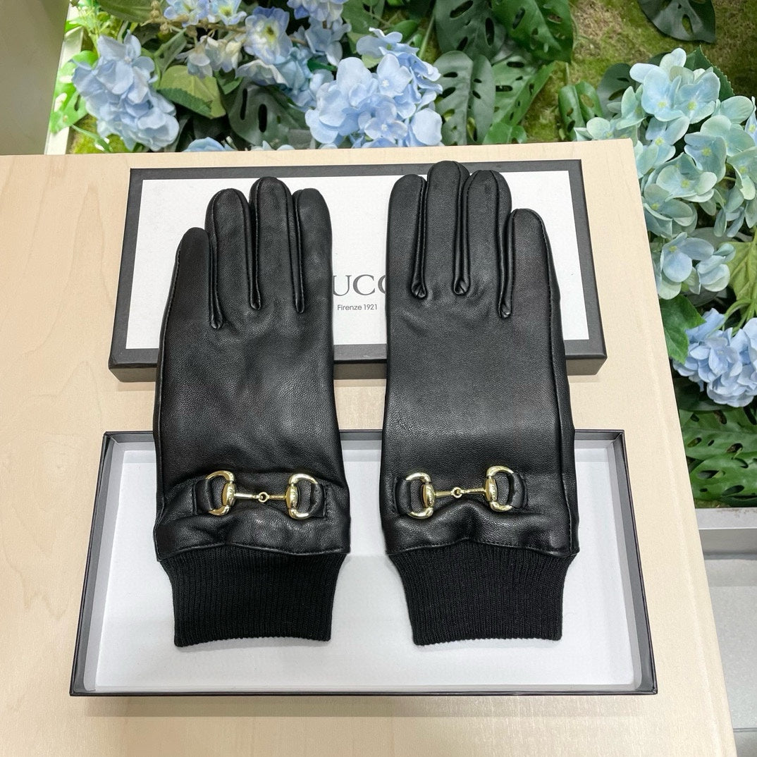 HORSEBIT GLOVES IN BLACK LAMBSKIN MIX WOOL 464975