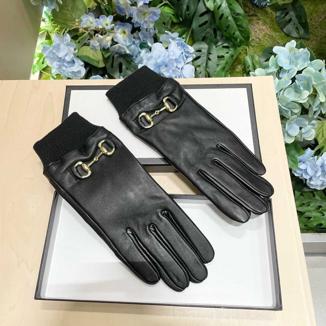 HORSEBIT GLOVES IN BLACK LAMBSKIN MIX WOOL 464975