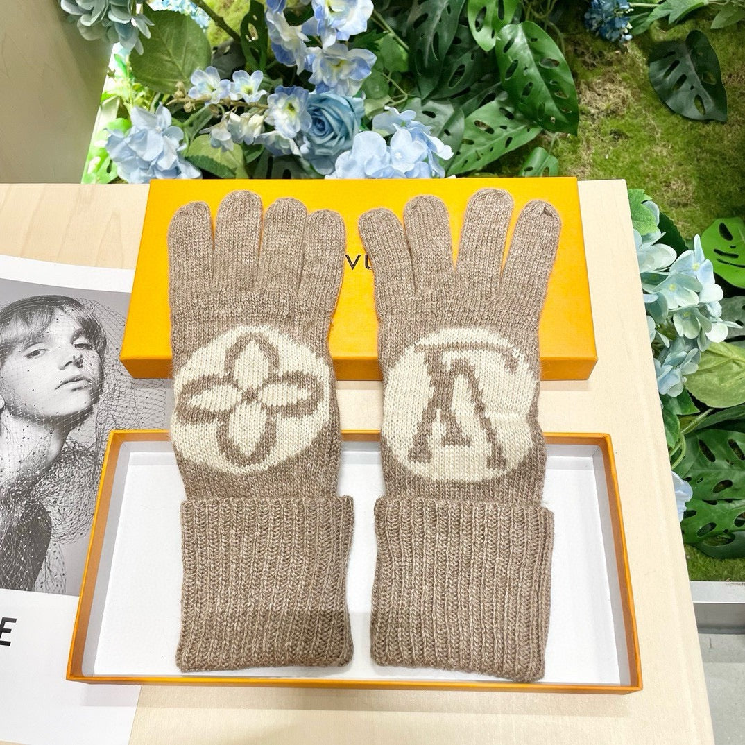 LV GLOVES IN DESERT BROWN WOOL 464990