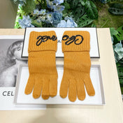 GLOVES IN MUSTARD YELLOW WOOL WITH BLACK LOGO 465776
