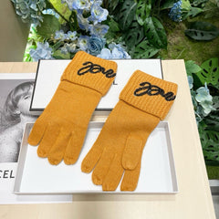 GLOVES IN MUSTARD YELLOW WOOL WITH BLACK LOGO 465776