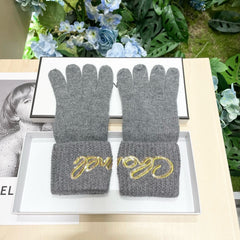 GLOVES IN DOVE GRAY WOOL WITH YELLOW LOGO 465777