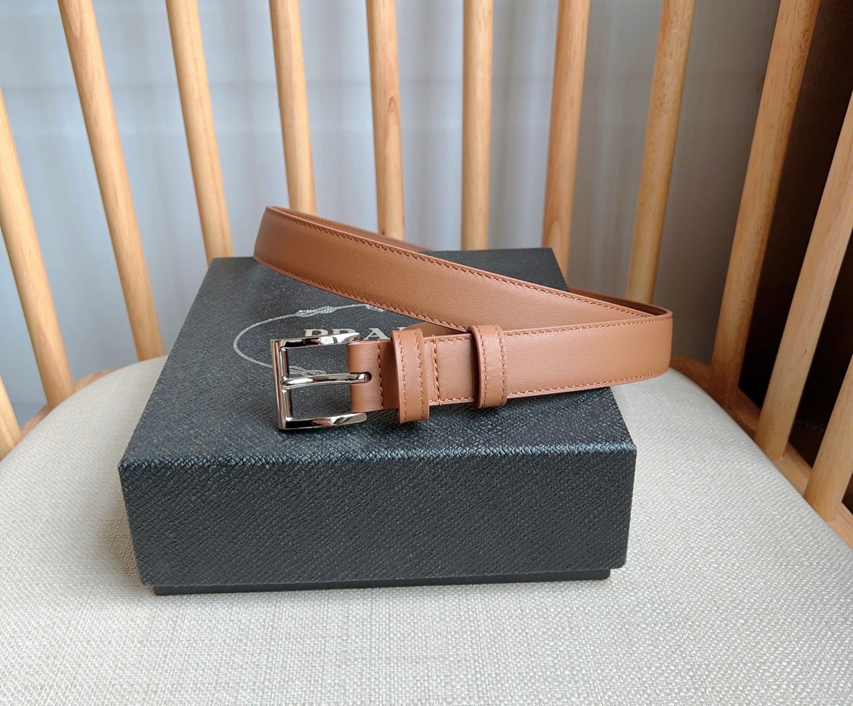 PRADA 25S BELT 25 MM IN BROWN CALFSKIN 585798
