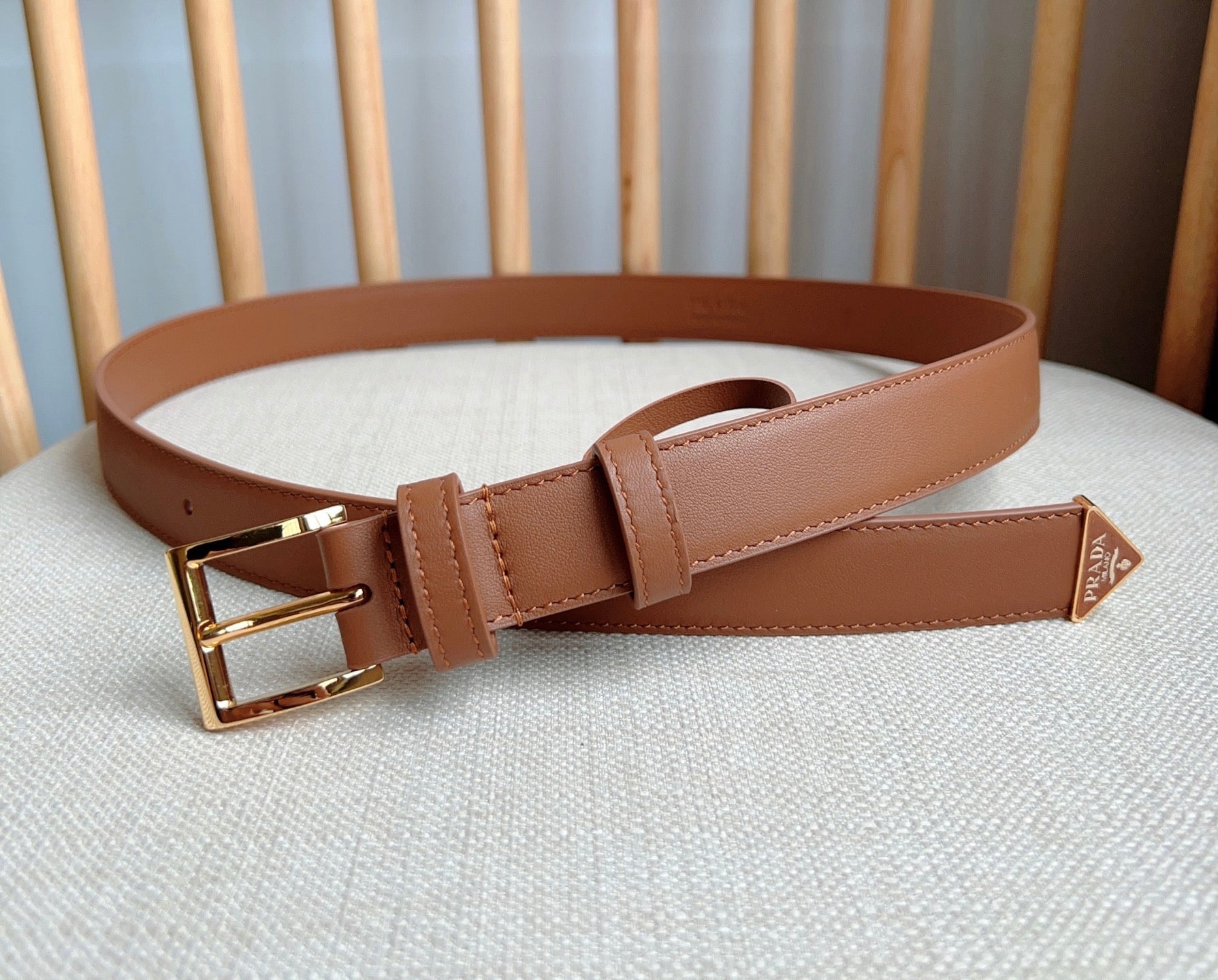 PRADA 25S BELT 25 MM IN BROWN CALFSKIN 585799
