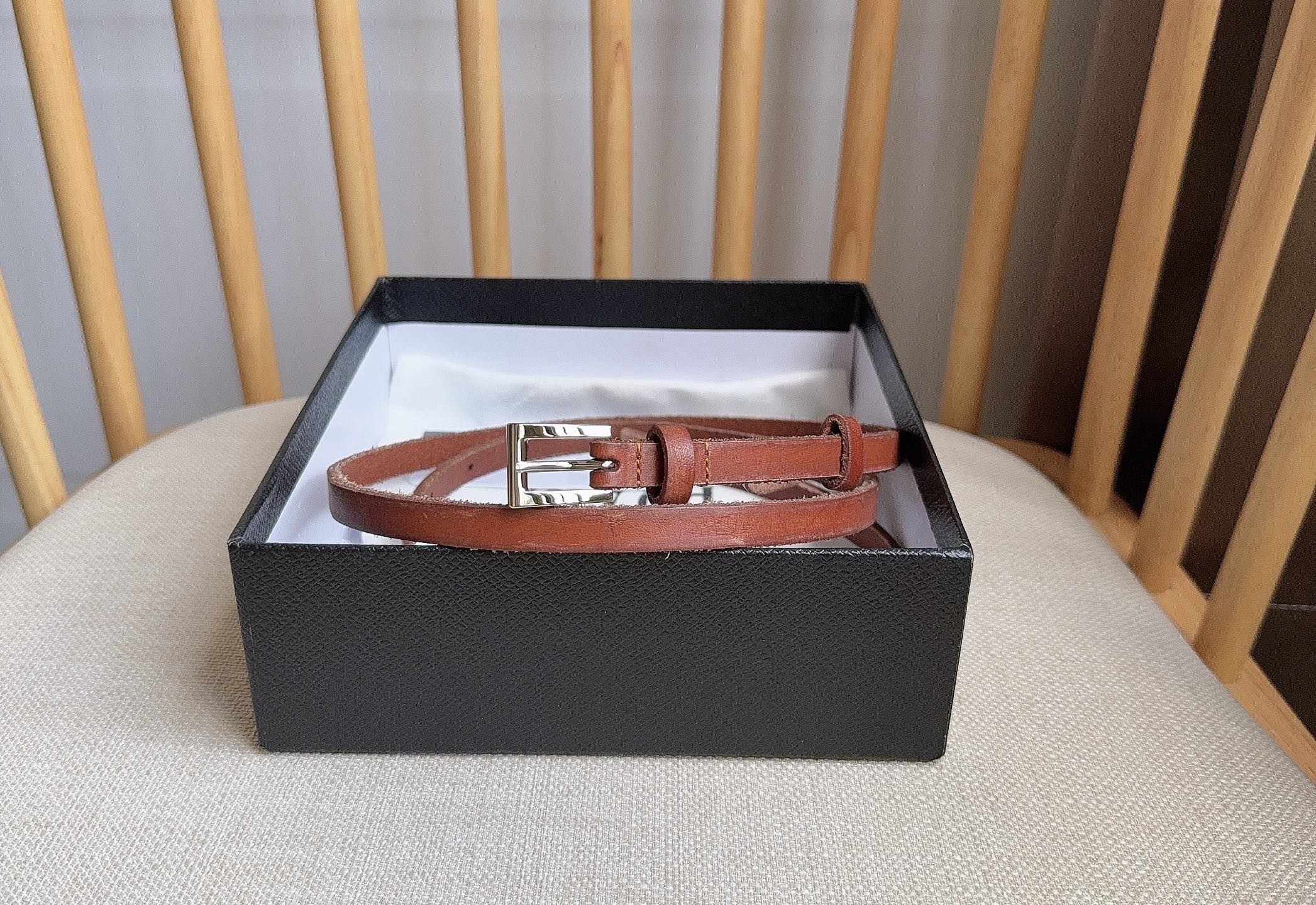 PRADA 25S BELT 10 MM IN REDDISH BROWN CALFSKIN 598370
