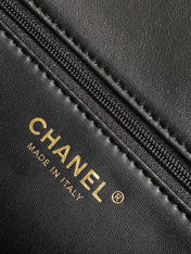 CHANEL 25S FLAP BAG 23.5 CM IN BLACK WOOL AND LAMBSKIN