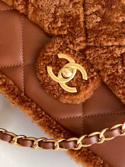 CHANEL 25S FLAP BAG 23.5 CM IN BROWN WOOL AND LAMBSKIN