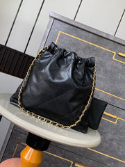 CHANEL BAG 25S 37 CM IN BLACK LAMBSKIN WITH GOLD HARDWARE