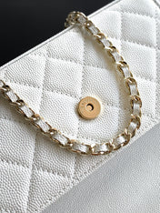 CHANEL 25S KELLY BAG 18 IN WHITE CAVIAR LEATHER WITH GOLD HARDWARE