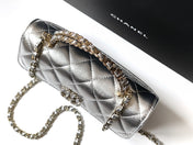 CHANEL 25S KELLY BAG 18 IN SILVER METALLIC LAMBSKIN WITH GOLD HARDWARE STYLE 1