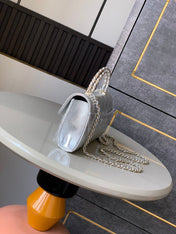 CHANEL 25S KELLY BAG 18 IN SILVER METALLIC LAMBSKIN WITH GOLD HARDWARE STYLE 1