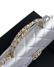 CHANEL 25S KELLY BAG 18 IN SILVER CAVIAR LEATHER WITH GOLD HARDWARE STYLE 2
