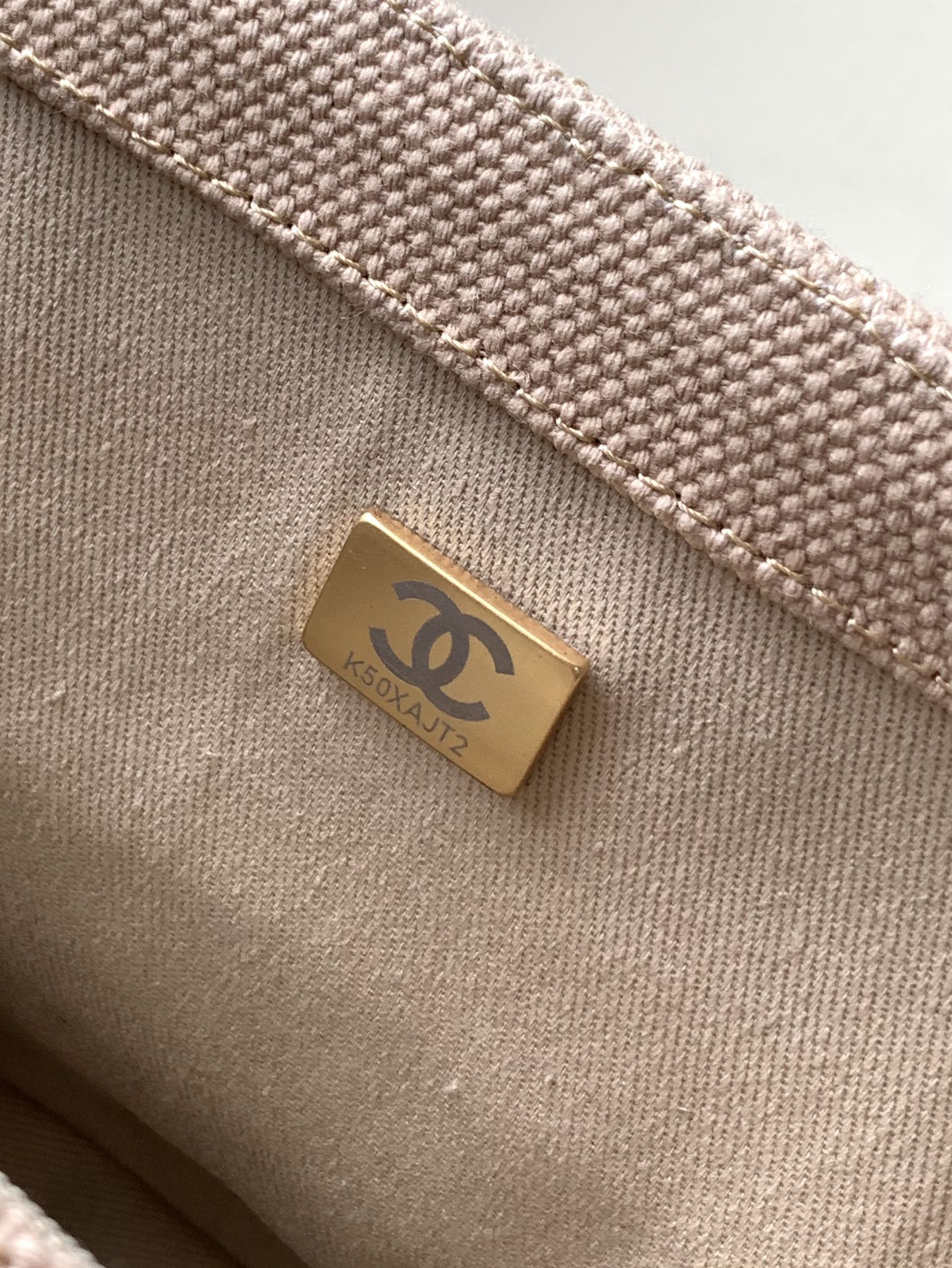 CHANEL 25S CLASSIC FLAP 26 CM IN LIGHT BEIGE CANVAS EMBROIDERED MOTIF WITH GOLD HARDWARE