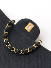 CHANEL 25S CLASSIC FLAP 26 CM IN GUNMETAL BLACK CANVAS EMBROIDERED MOTIF WITH GOLD HARDWARE